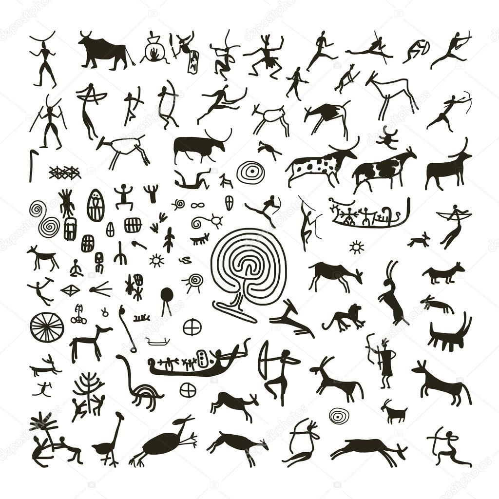 Наскальные рисунки в пещерах.