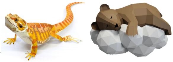 Паперкрафт: ящерица и медвежонок на облаке