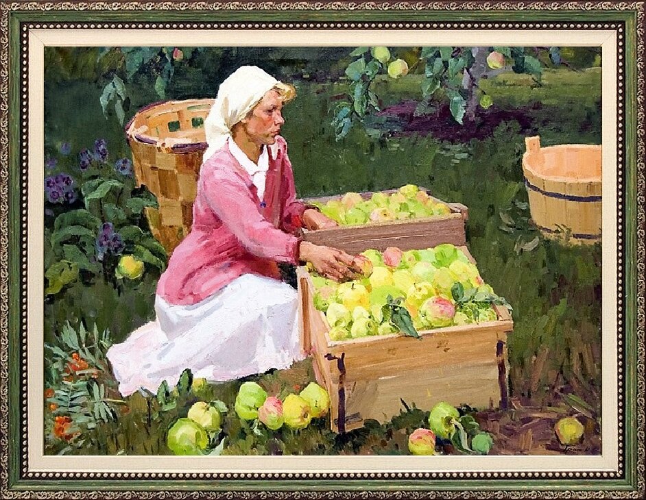 Бабка собирает яблоки. «Сбор урожая в Провансе», 1888 года..