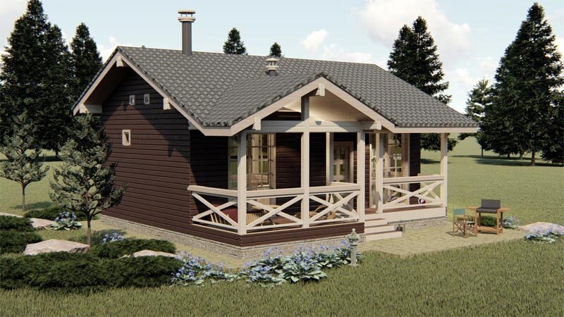 Размер тёплой части дома 9,0 х 6,0 м., с галереей и верандой 9,0 х 8,5 м.