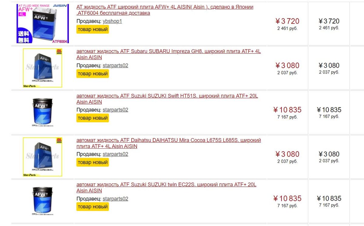 AISIN на японском аукционе