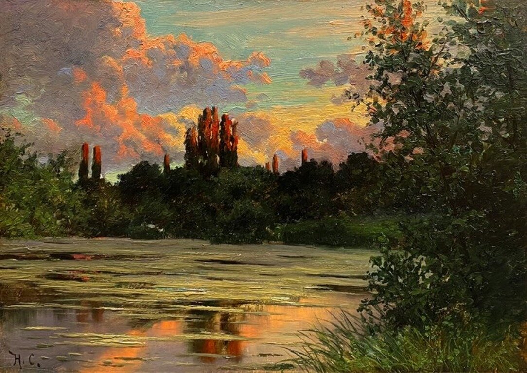 Сергеев Н. А., «Элегия», 1888, дерево, масло, 23,0 x 32,0 см, частная коллекция