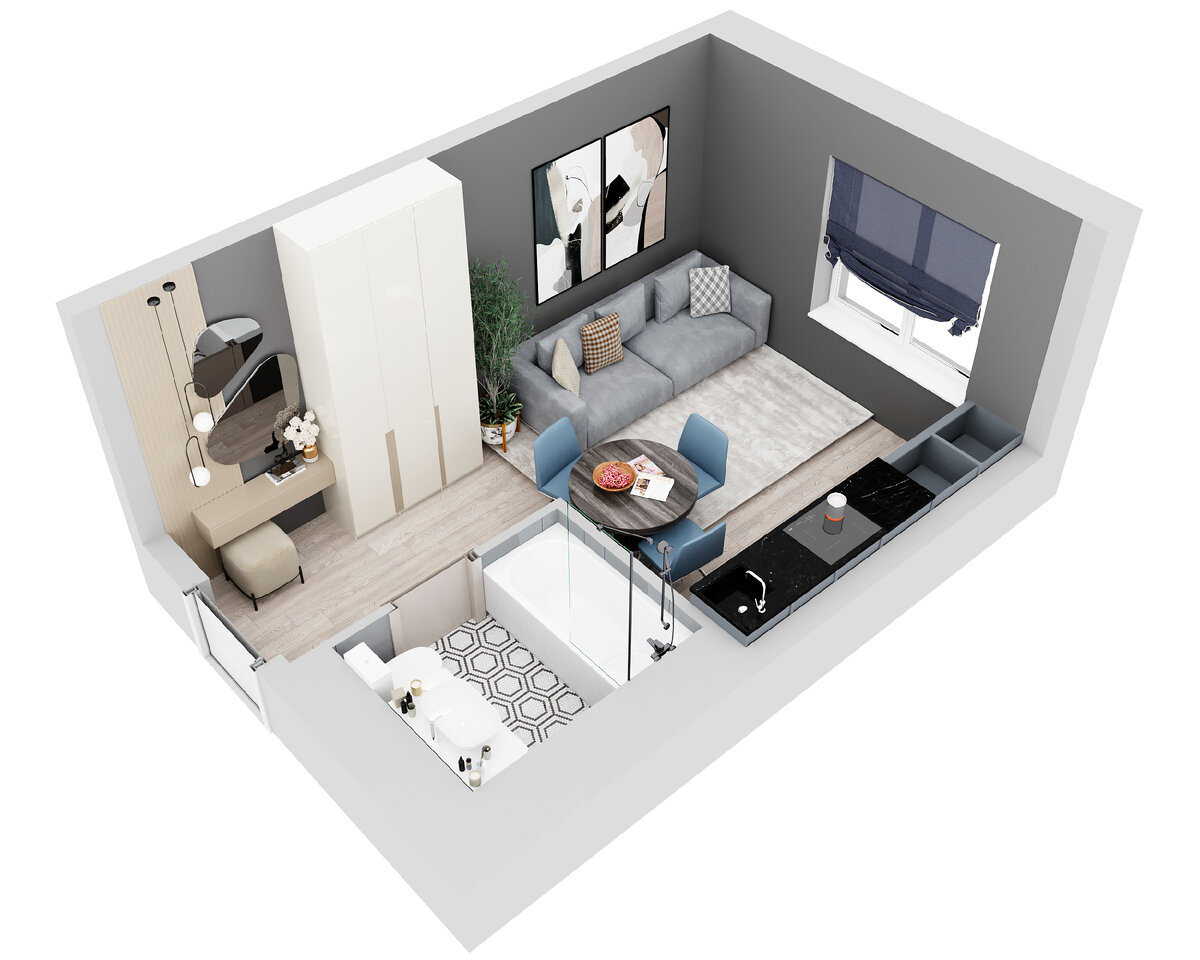 Планировка студии. S=21.5 м2. Цена от 2 450 000 рублей