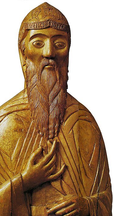 Деталь изображения святого с крышки раки преподобного Антония Римлянина.17в.