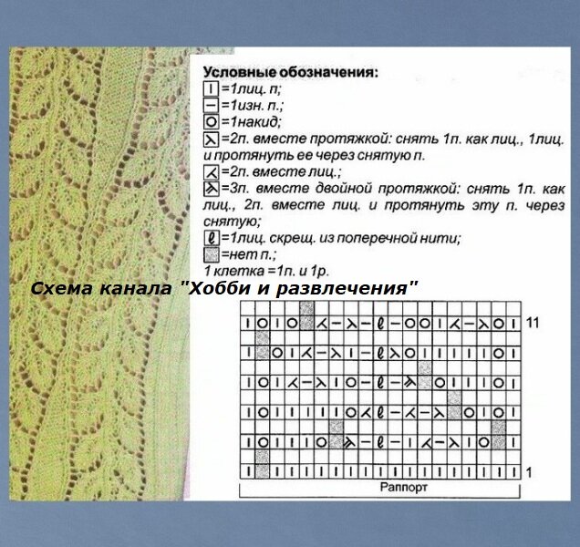 Схема растительного узора из журнала по вязанию.