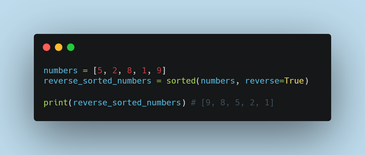 Обратная сортировка методом sorted() в Python