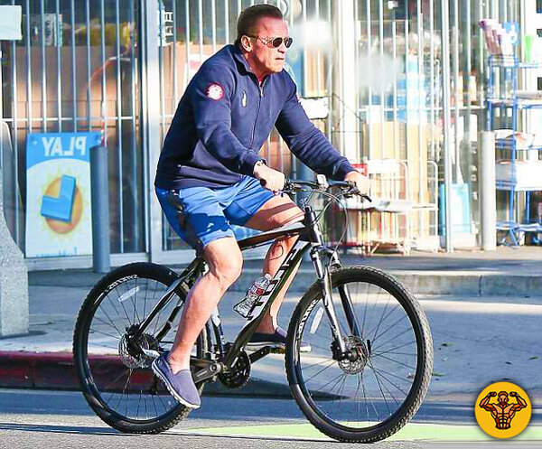 Арнольд Шварценеггер катается на велосипеде