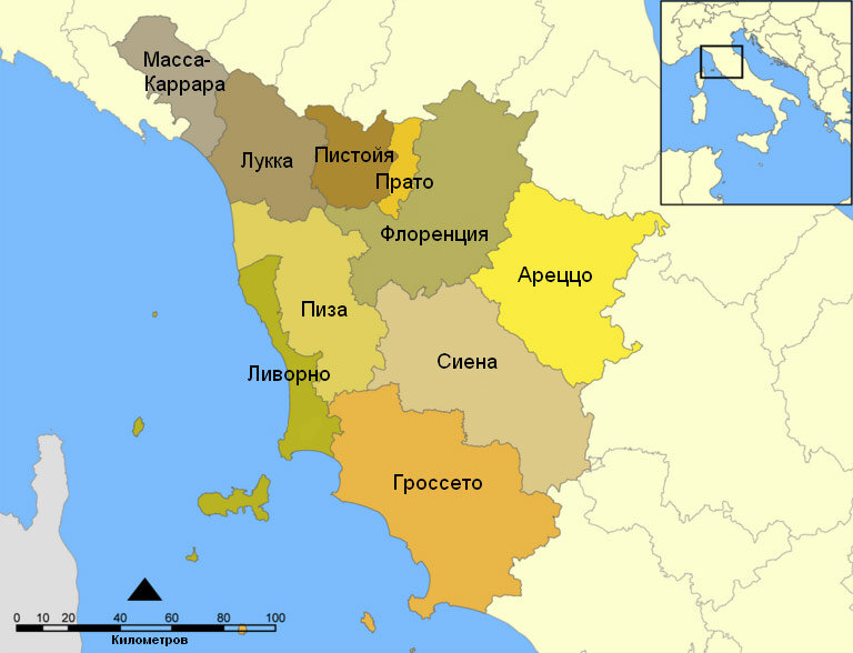 Карта тосканы с городами подробная на русском