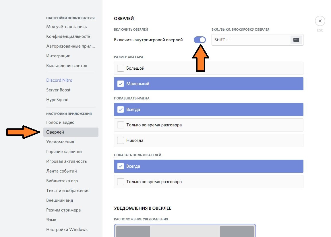 Скриншот настроек программы Discord