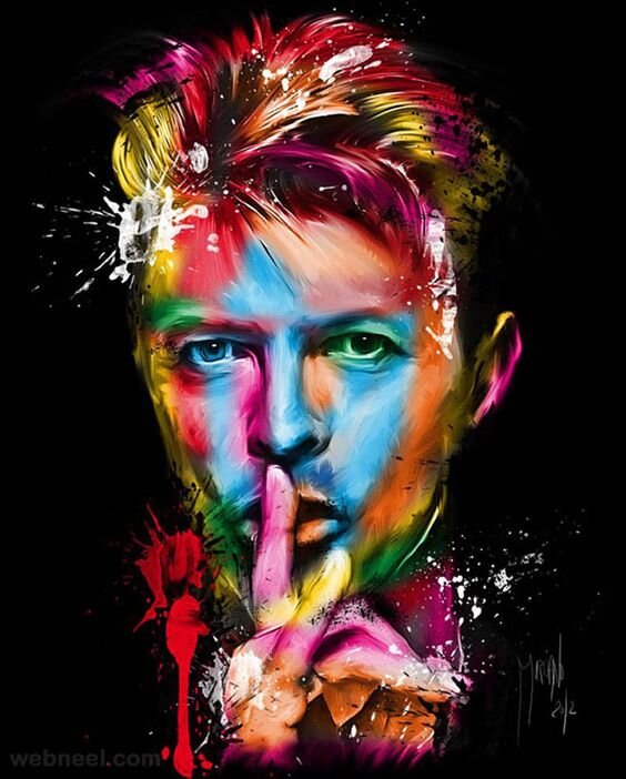 Patrice Murciano, Artist | David Bowie "New Pop" series, 2012 | inks, watercolor and acrylic paint on canvas | 100×81 cm, astrumpeople.com.