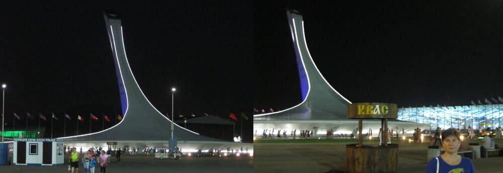 Ночной Адлер: справа видна часть стадиона Айсберг