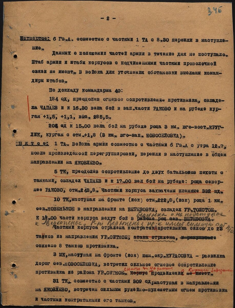 Документы Воронежского фронта и 10-го танкового корпуса