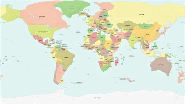 Карта мира, если уровень воды поднимется и опустится на 1000 метров