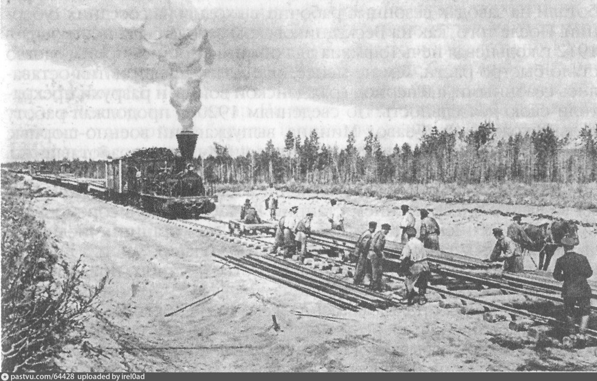 Строительство Савёловской железной дороги, справа как раз территория будущего Алтуфьевского района, 1898-1901.