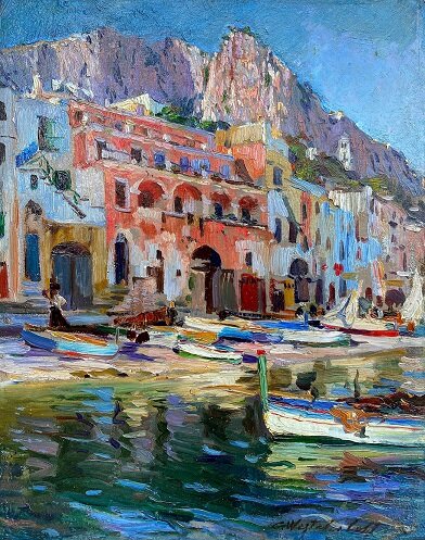 Вещилов. Марина Гранде. Капри. 1920-е. Картон на оргалите, масло.