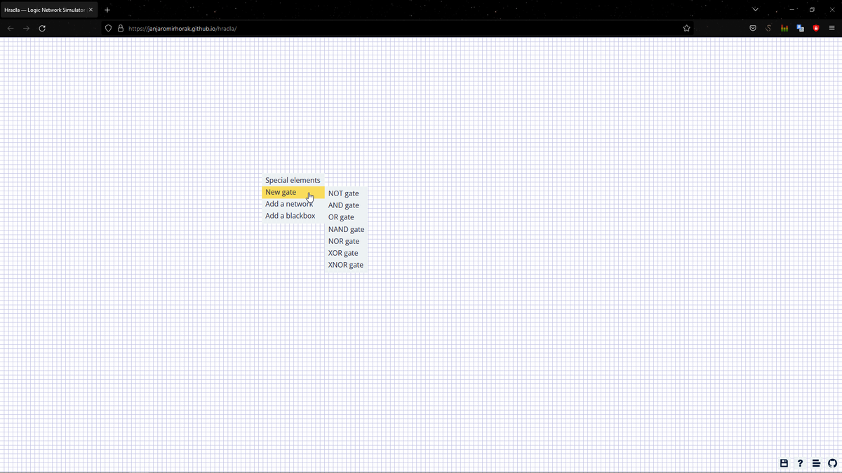 Скриншот главного окна логического симулятора Hradla