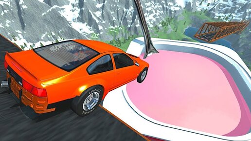 Безумные Прыжки через Гигантский ЙОГУРТ в BeamNG Drive Челлендж!