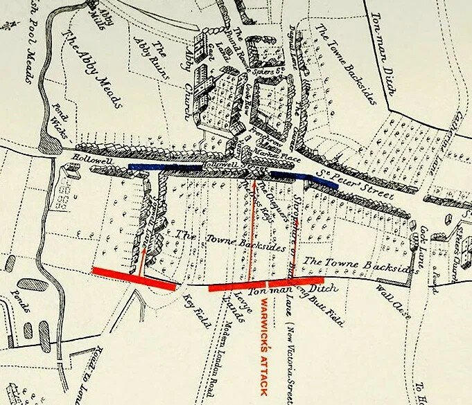 Карта первого сражения при Сент-Олбанс.
