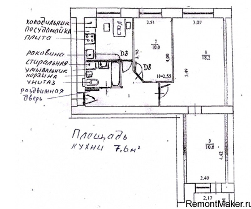 План брежневки 2 комнаты схема и размеры