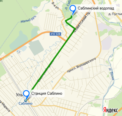 Саблино водопад карта