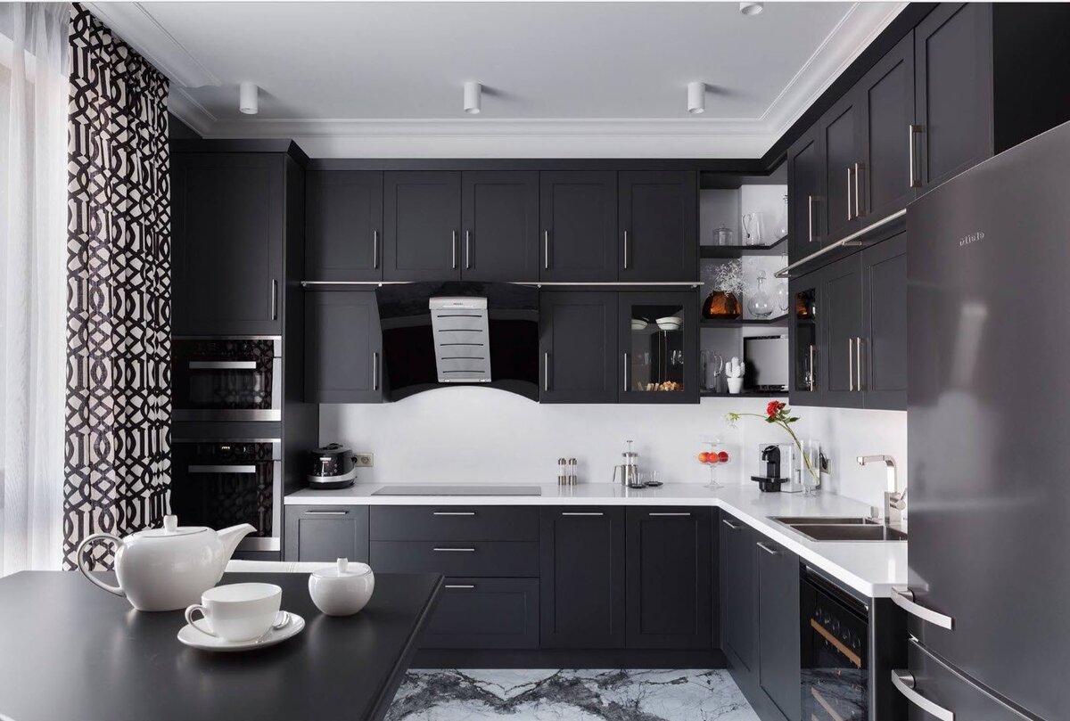 Дизайн черно-белой кухни: идеи и оформление с фото
