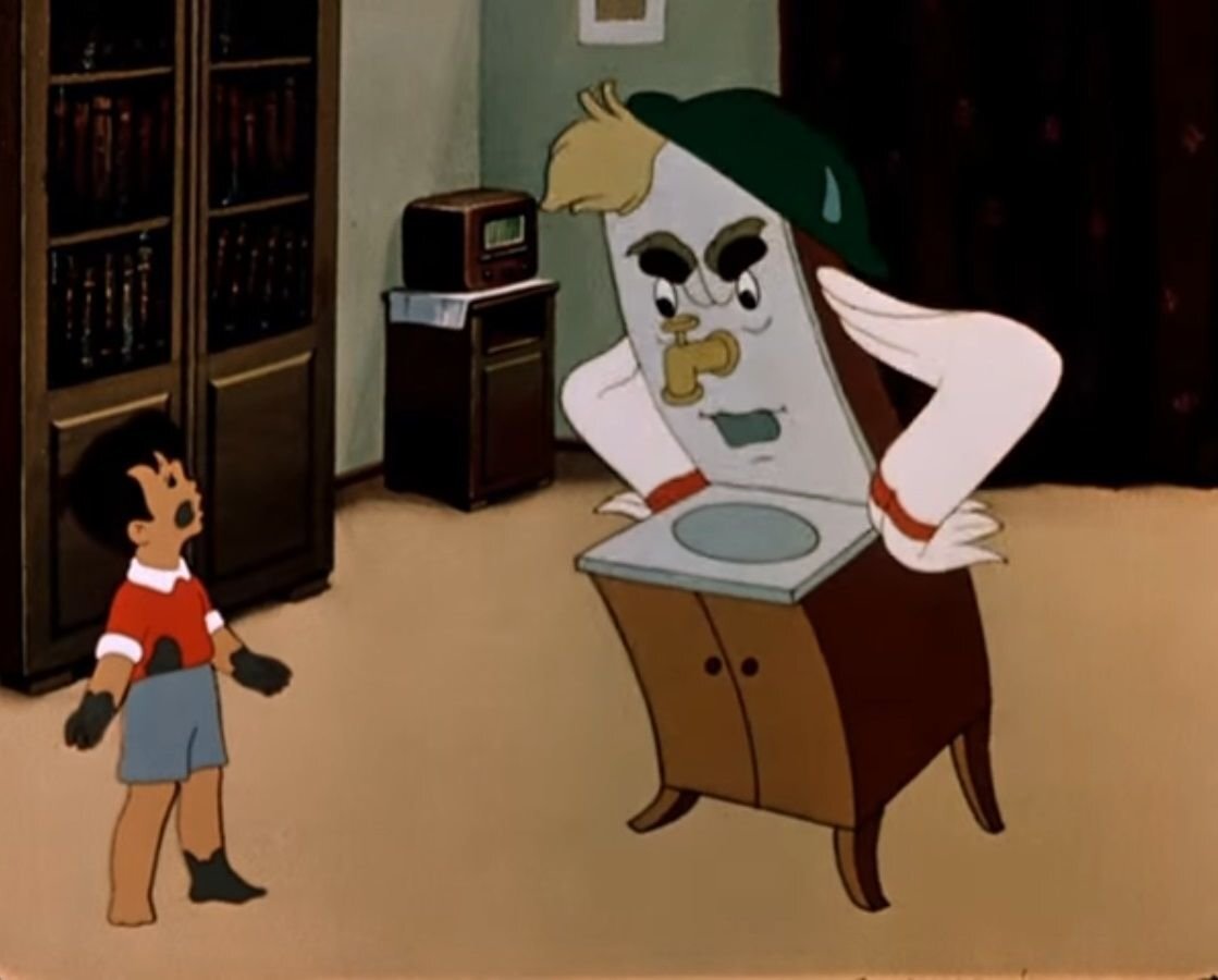 Вот такой рисунок черной краской, как у мальчика из Мойдодыра, у нашего малыша: щечки, лоб, ручки от кистей и до локтей. (Фото из открытого яндекс источника)