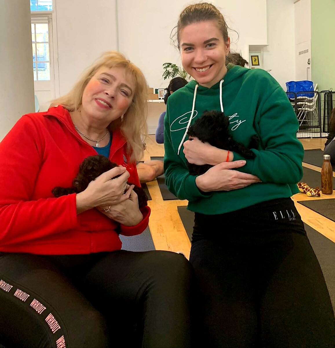 Лондон блогер Лидия на йоге со щенками