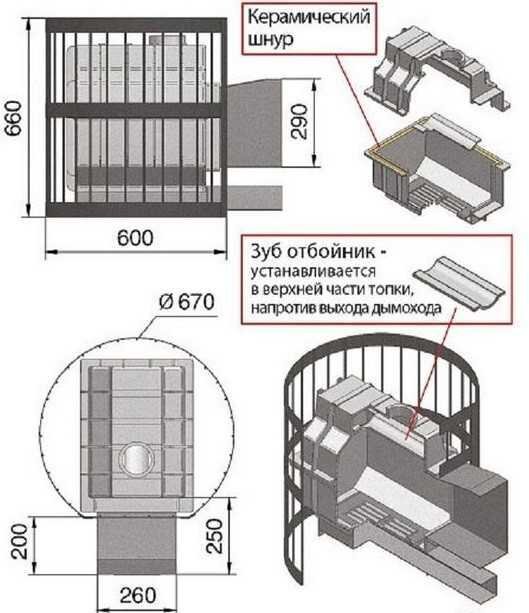 Схема чугунной банной печи