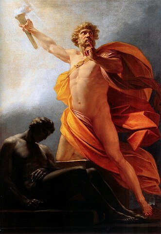 Фюгер. Прометей несёт людям огонь. 1817. https://commons.wikimedia.org/wiki/File:Heinrich_fueger_1817_prometheus_brings_fire_to_mankind.jpg. Мифологические сюжеты о происхождение огня — одни из наиболее универсальных и распространённых в мире. 