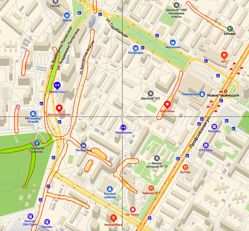 Подсвечены сохранившиеся до-московские дороги и дома
