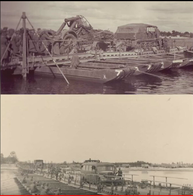 Ещё один мост, на этот раз понтонный. Но основой тоже служат такая же конструкция из металической сваи, вбитой в дно. 