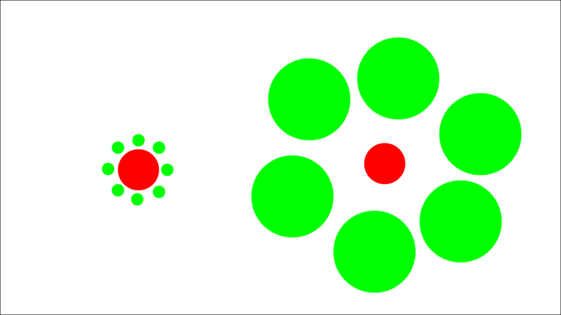 Круги в центре одинакового размера. Можете взять линейку