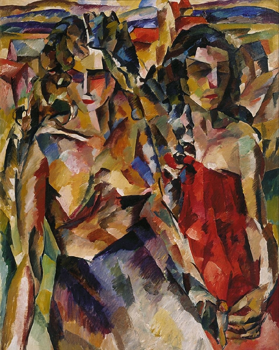 худ Лентулов - «Две женщины». Стиль: авангард, 1910 год