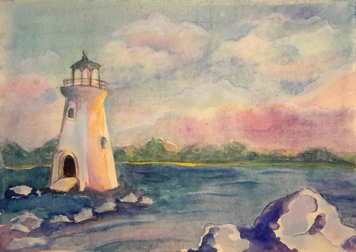 Маяк - акварель, 30х20