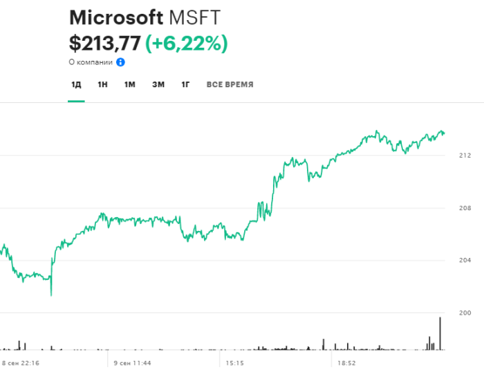 Фото: акции Microsoft (MSFT) | РБК