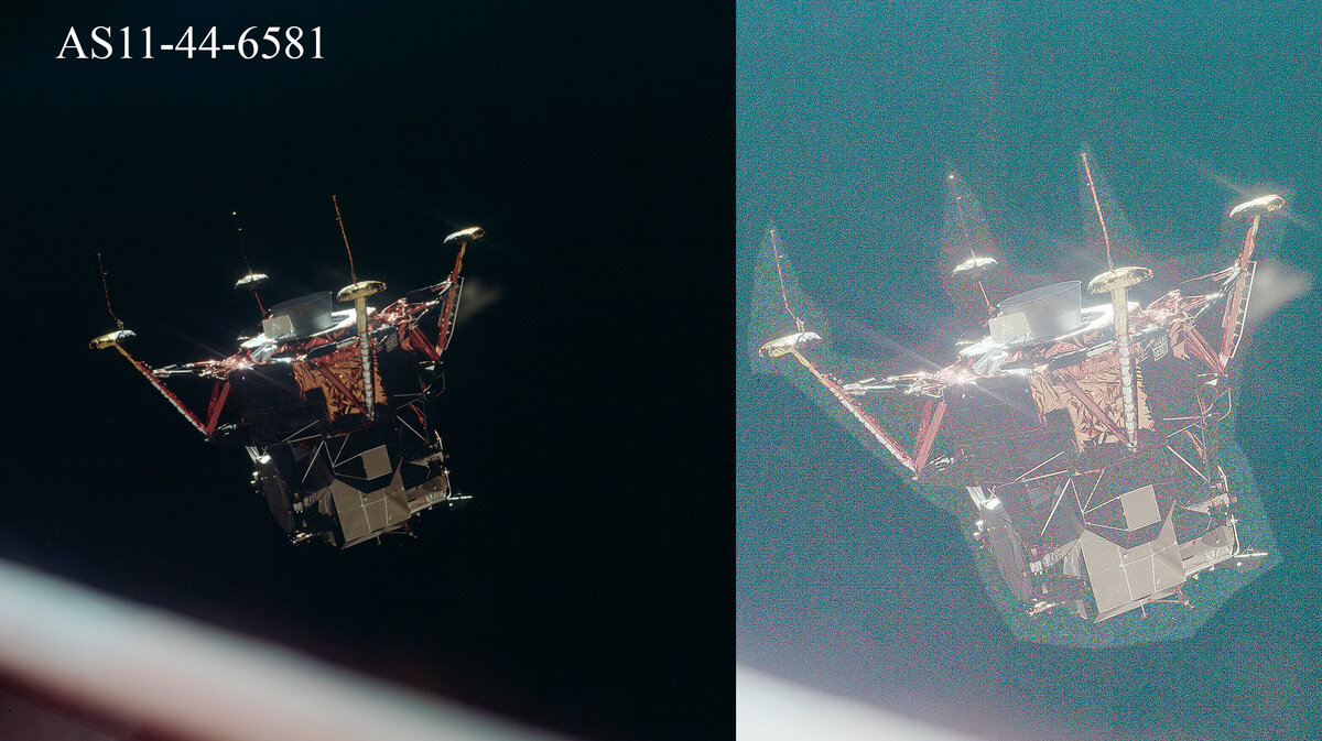 При высветлении кадра заметна маска вокруг лунного модуля