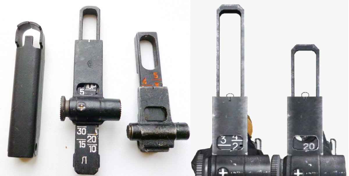 Для гранатомёта РПГ-7 в зависимости от модификаций, ставятся разные виды прицельных планок. Та, что с красными делениями дальности — для гранатомёта РПГ-7 и РПГ-7Д. Эти прицельные описаны в большинстве наставлений. Высокая прицельная планка рассчитана на стрельбу как выстрелами ПГ-7В и ПГ-7ВМ (под которые подходит прицельная планка с красными цифрами), так и для стрельбы выстрелами ПГ-7ВР. Но поскольку выстрелы эти менее распространены — здесь мы это рассматривать не будем. Прицеливание через такой прицел такое же, как на автомате — совмещается целик, мушка и цель.
