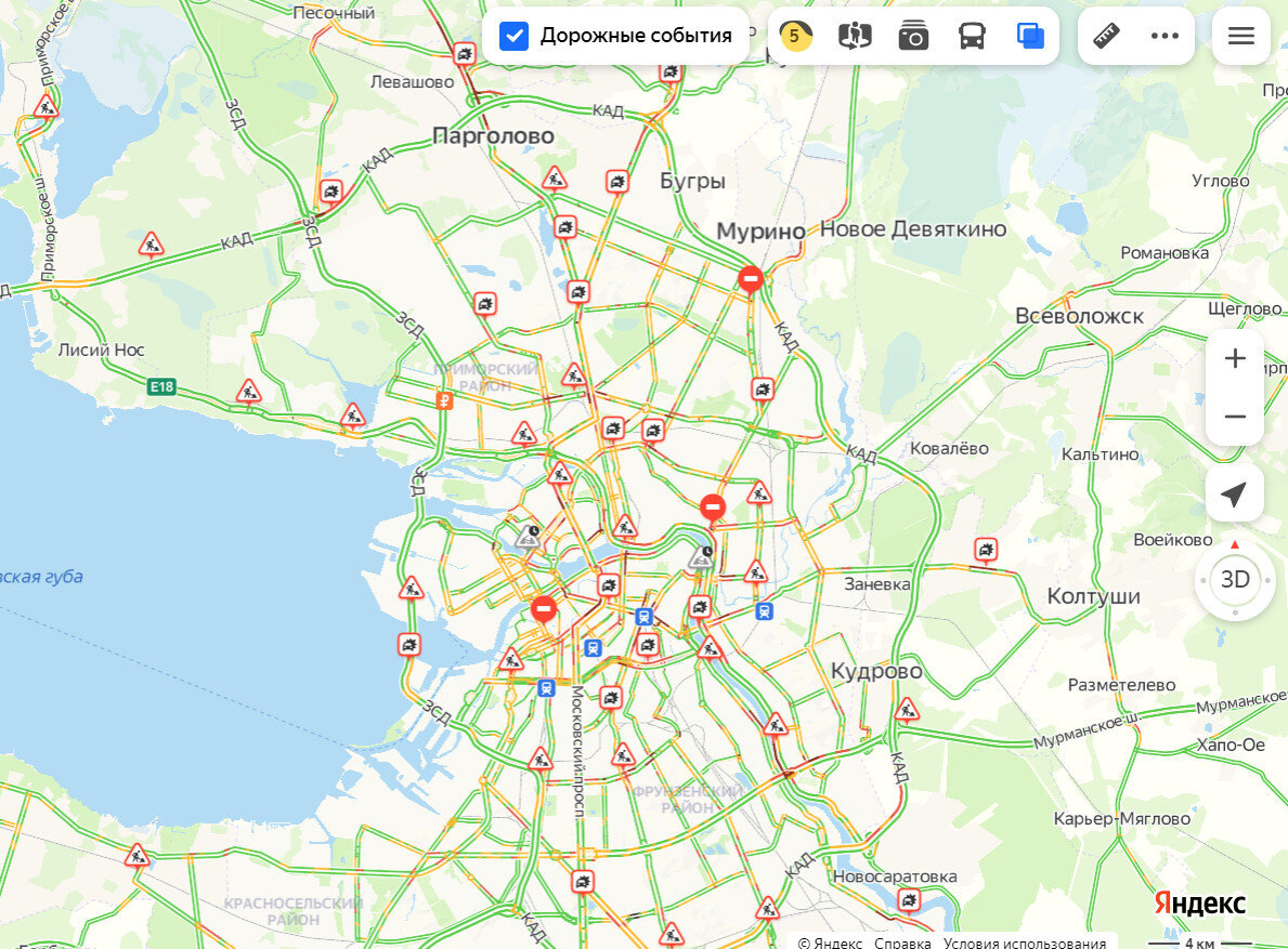 Карта спб и ленинградской области пробки