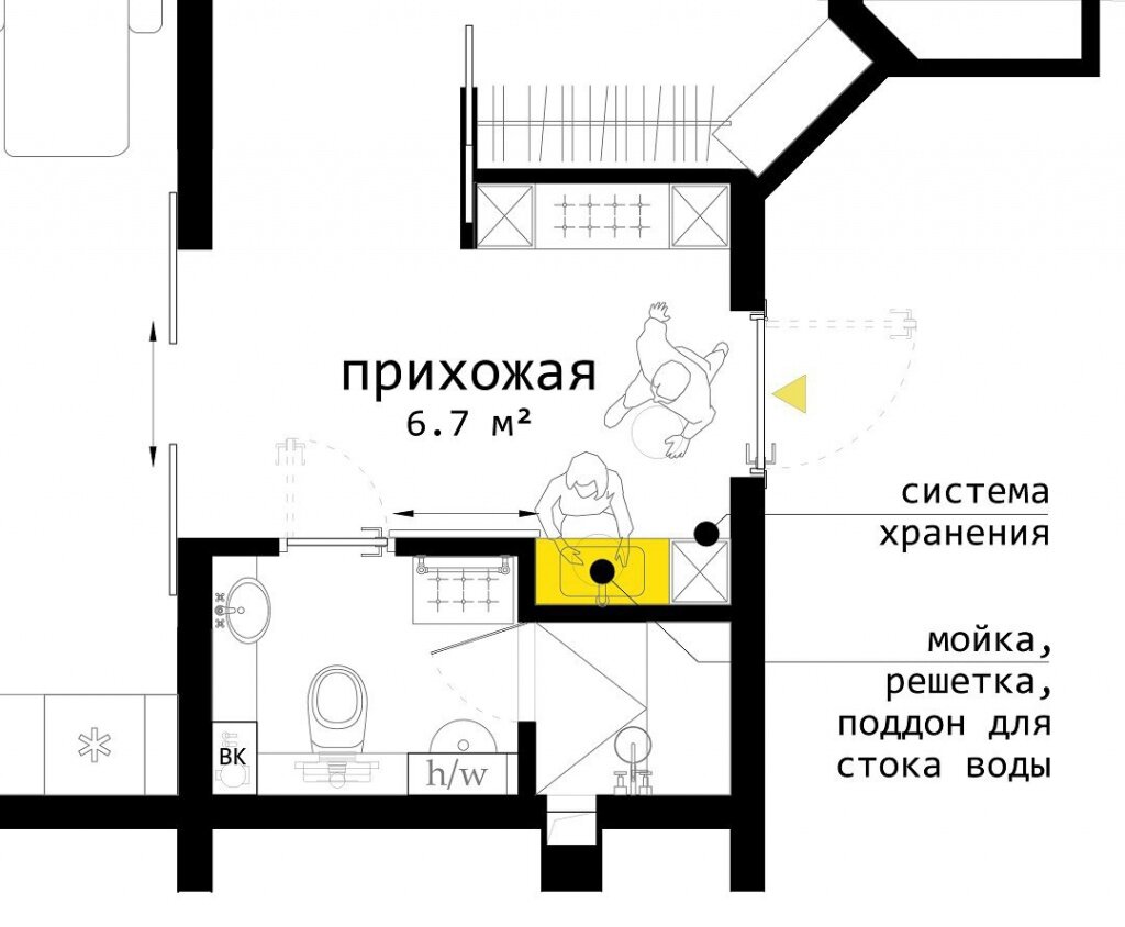 Проект раковины-мойки в прихожей