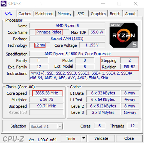 Отличия новых Ryzen 1600 в CPU-Z