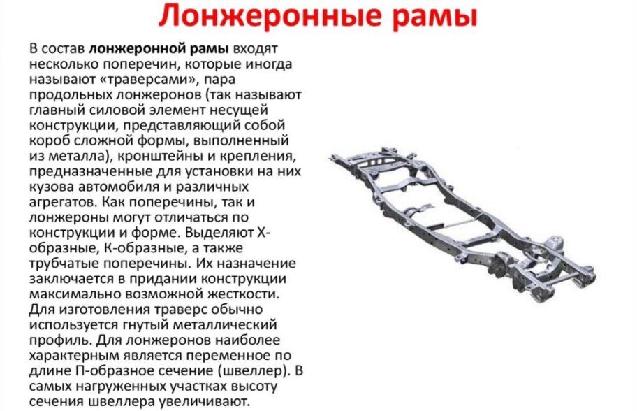 Рама автомобиля. Основные виды рамных конструкций