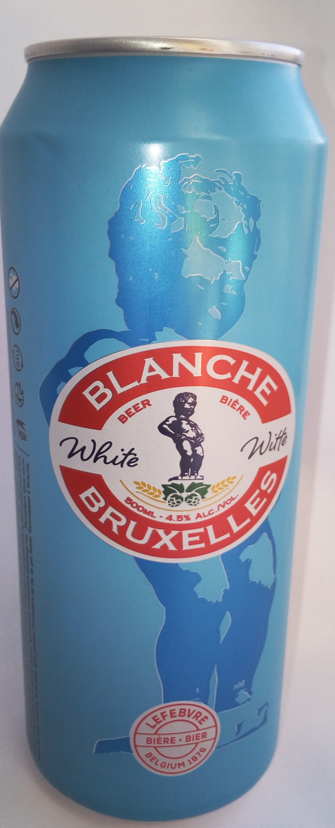 Лицевая сторона пивной банки "Blanche Bruxelles".