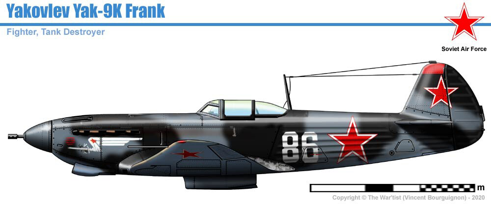 Рисунок истребителя Як-9К с пушкой НС-45. Источник: http://www.wardrawings.be/