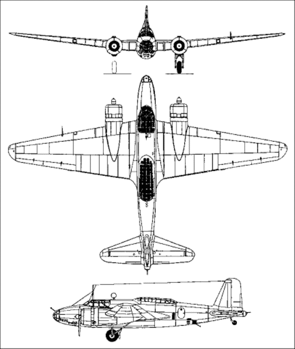 Схема бомбардировщика Мицубиси Ки-21.