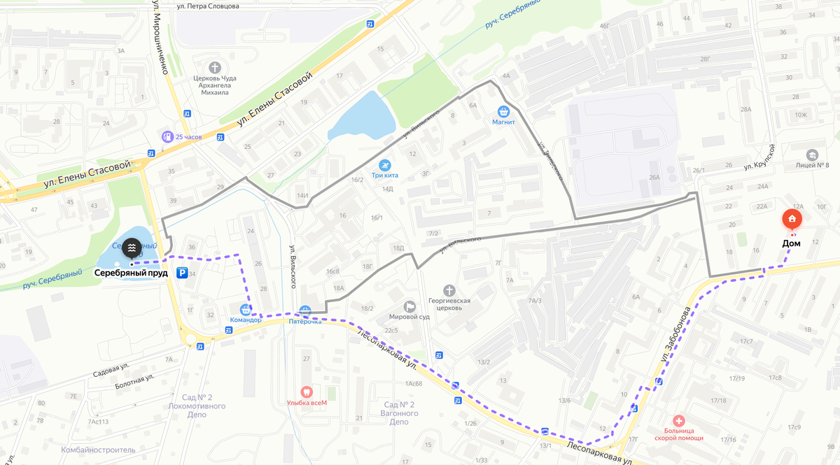 Маршрут от дома до пруда