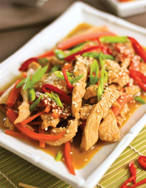 Курица с овощами в соевом соусе 