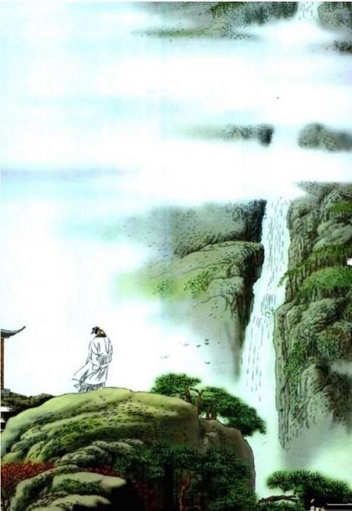 Смотрю на водопад в горах Лушань

  За сизой дымкою вдали
  Горит закат,

  Гляжу на горные хребты,
 На водопад.

  Летит он с облачных высот
  Сквозь горный лес -

  И кажется: то Млечный Путь
  Упал с небес.

  В горах Лушань смотрю на юго-восток,
 на пик Пяти Стариков

  Смотрю на пик Пяти Стариков,
 На Лушань, на юго-восток.

  Он поднимается в небеса,
 Как золотой цветок.

  С него я видел бы все кругом
  И всем любоваться мог...

  Вот тут бы жить и окончить мне
  Последнюю из дорог.