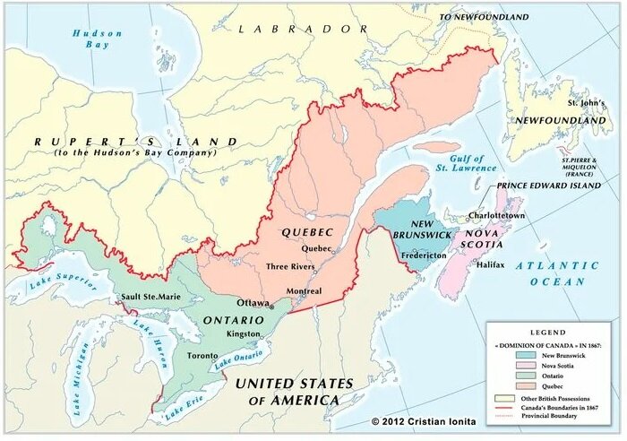 Четыре провинции, создавшие Доминион Канада в 1867 году.