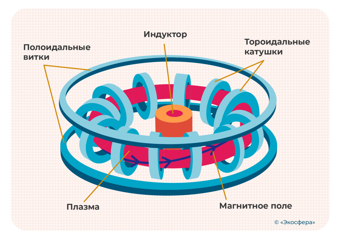 Устройство для управляемой ядерной реакции. Термоядерный реактор токамак. Устройство термоядерного реактора токамак. Токамак термоядерный реактор схема. Токамак ИТЭР схема.