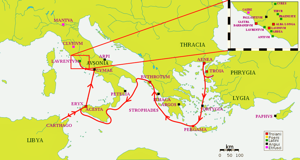 Есть даже карта скитаний Энея, составленная  в соответствии с "Энеидой" Вергилия.